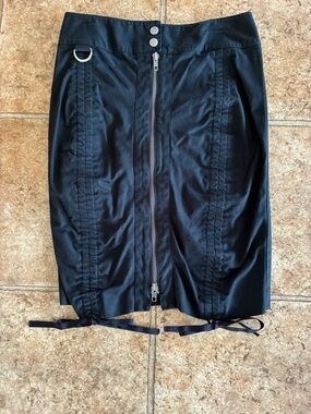 bebe Black Pencil Skirt with Front Zip & Drawstring Hem Size 0